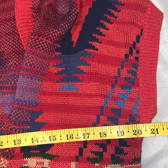 Chaps denim Red and Blue Aztec Geometric Knit Shaw short sleeve Cardigan large - Picture 4 of 5
